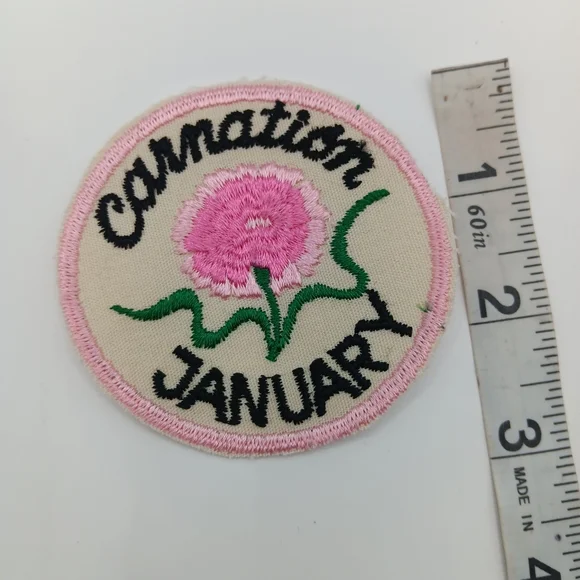 1970s Vintage January Birthday Pink Carnation Flower 70s Sew On Applique Patch - Picture 4 of 5